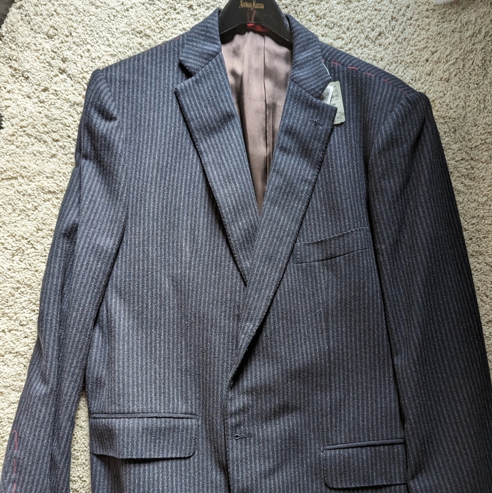 Isaia Deep Blue Stripe Angora Cashmere Blend Blazer